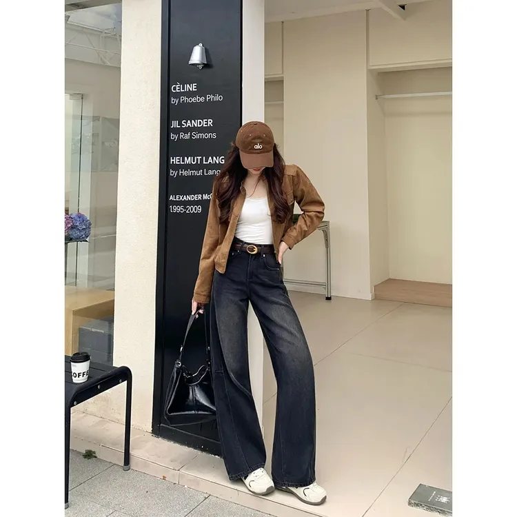 高级感穿搭牛仔裤爆款2025秋季新款牛仔裤女窄版阔腿裤宽松显腿长