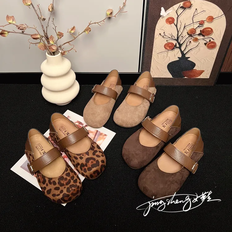 厚底内增高性感豹纹绒面女鞋2025秋新款一脚蹬玛丽珍休闲复古单鞋