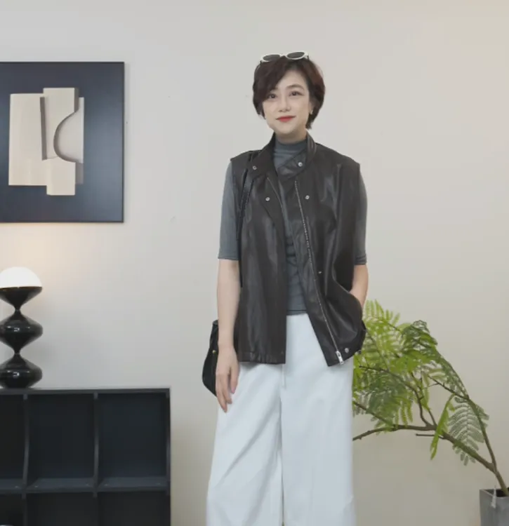 【U.M】陌影羊皮马甲廓形拉链简洁百搭显瘦