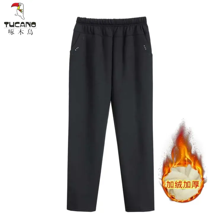 啄木鸟妈妈加绒裤子老年人加绒加厚裤子妈妈裤子秋冬款百搭时尚款