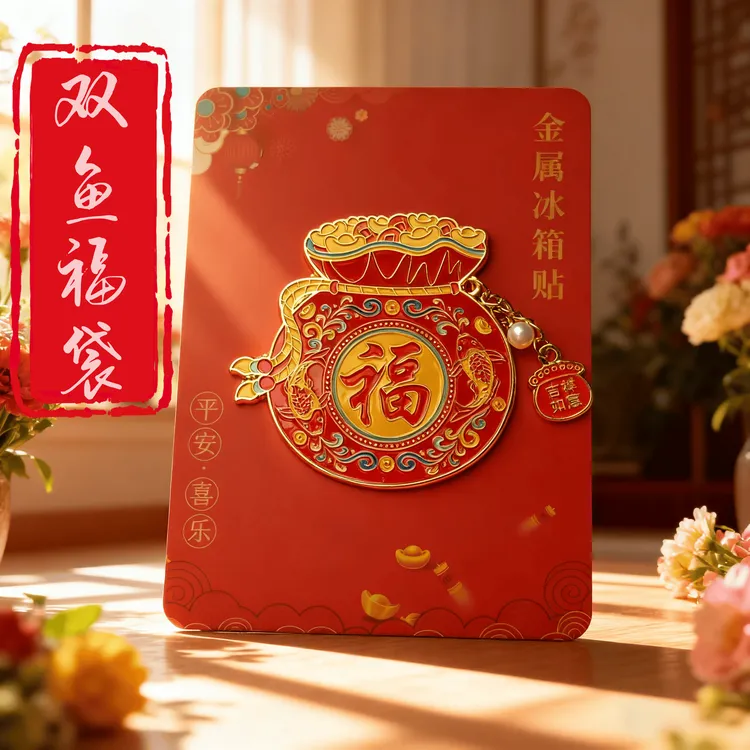 爆款推荐|中国风双鱼福袋磁吸金属冰箱贴文创礼物