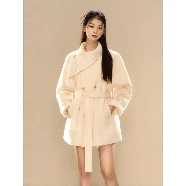 千金风双面羊毛大衣女2025秋冬韩版短款设计感小个子气质毛呢外套