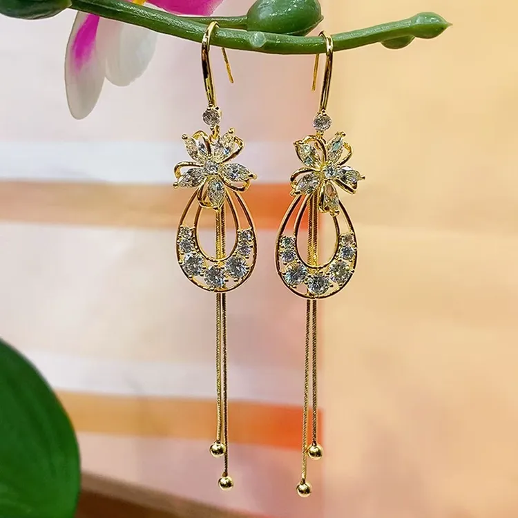 铜合金锆石耳饰 （115号）925银几何满锆五瓣花女神同款气质百搭