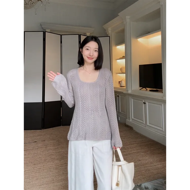 郭九九呢 棉质简约宽松显瘦镂空针织衫高腰直筒阔腿裤 G925Z13924