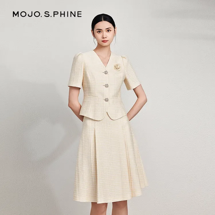 【可可】夏季轻奢泡泡袖复古感浪漫法式小香风套装-MJFB01WJK724