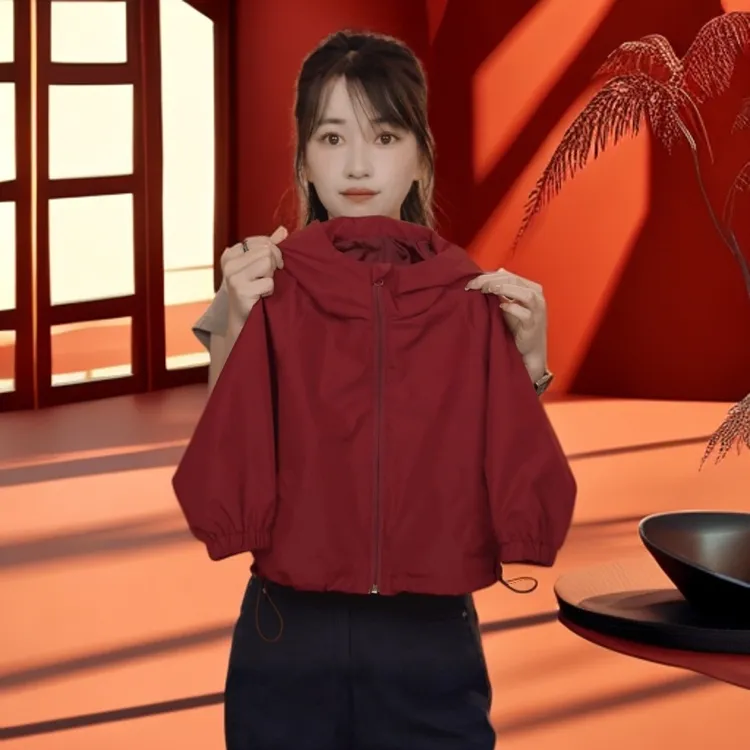 儿童2025春秋百搭新款外套红冲锋衣男女童装休闲连帽夹克