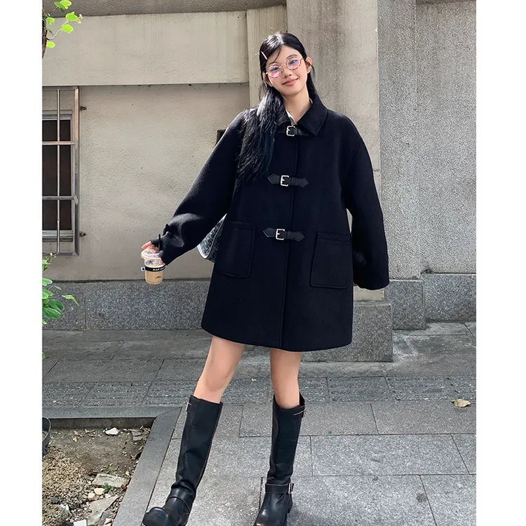 赫本风黑色大衣女冬季2025新款高级感呢子赫本风毛呢外套