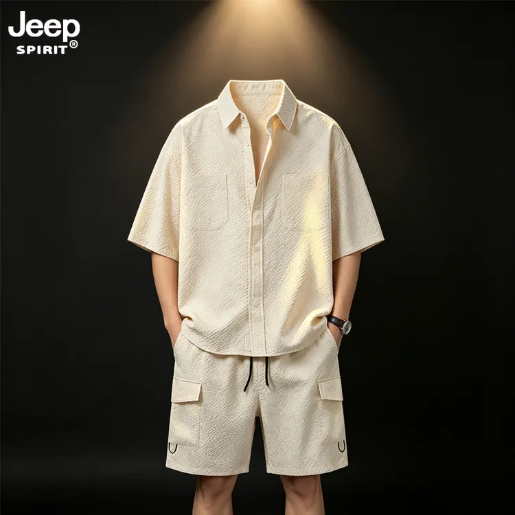 【沉稳男人】JEEPSPIRIT吉普男士夏季泡泡纱老钱风松弛感薄款两件套