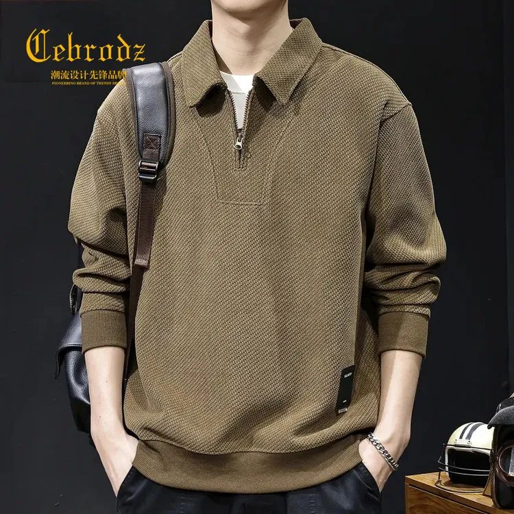 法国Cebrodz高端半拉链雪尼尔立领卫衣男秋季新款条绒长袖宽松