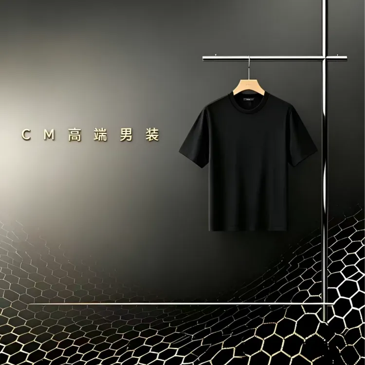 49号-(w-g)-立体凹凸彩绣皮牌刺绣设计男装短袖-CM-DT18183