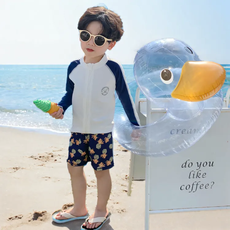 儿童泳衣男童分体套装2025新款小童长袖男宝宝游泳衣男孩防晒泳装