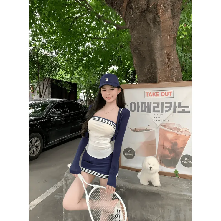 韩系纯欲风气质辣妹修身抹胸上衣开衫女装2025早秋季新款包臀短裙