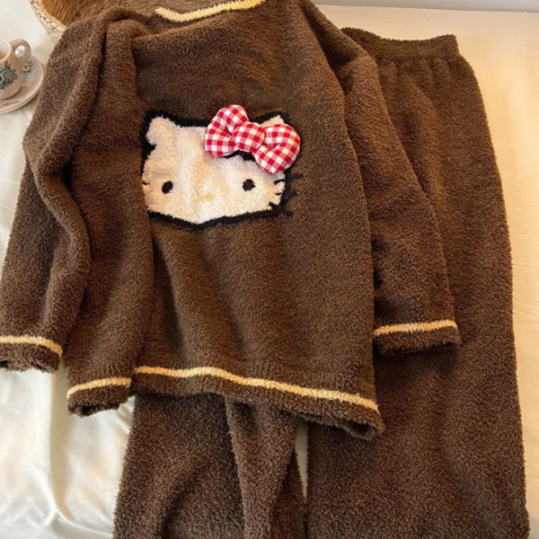 卡通小猫软糯糯半边绒睡衣秋冬新款2025加厚保暖大码家居服套装