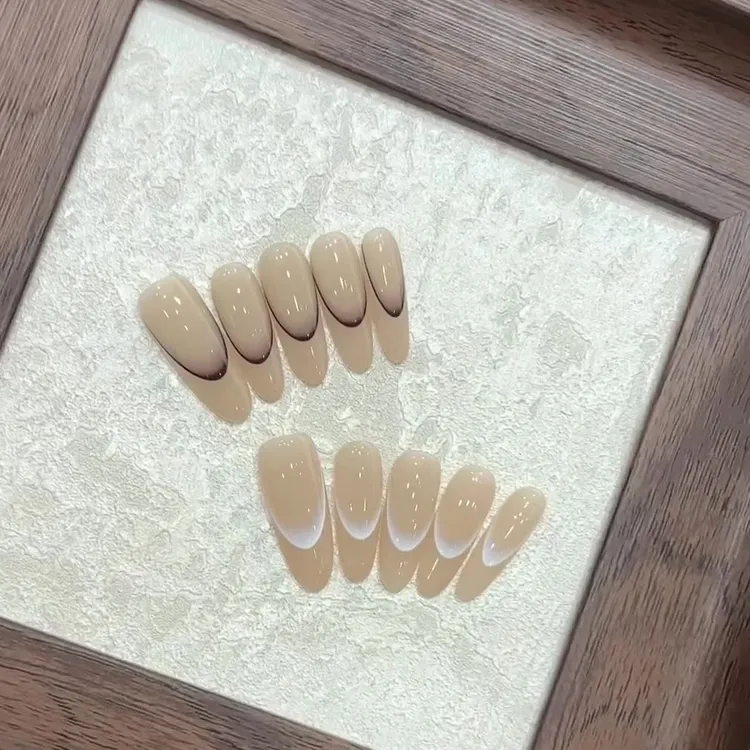 【高耐法式】显白裸色猫眼纯手工穿戴甲长细狗美甲贴片假指甲