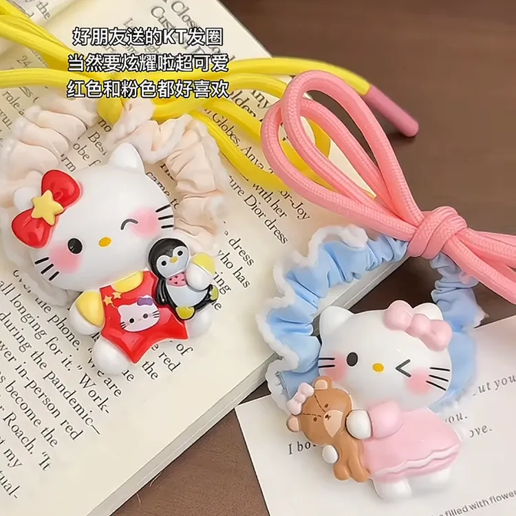 可爱韩系大号KT猫咪蝴蝶结蕾丝发圈发绳甜美少女心头绳丸子头皮筋