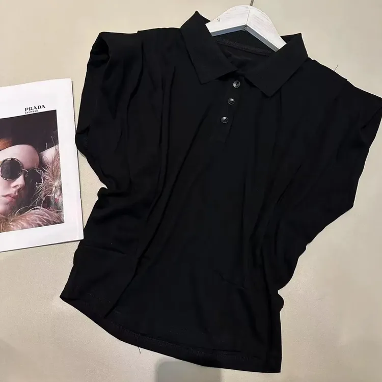 衬衫领设计感时尚百搭短袖显瘦上衣女2025年夏季新款宽松上衣显瘦