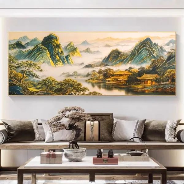 背靠金山山水客厅沙发背景墙办公室装饰挂画青山晶瓷装饰画