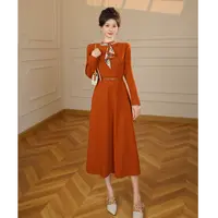 【张小小】2025秋季显瘦气质洋气时尚女装收腰修身长袖连衣裙子2334