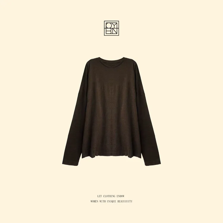 OYBN欧阳贝妮【麦德林】微胖大码基础款简约纯色圆领长袖T恤5844