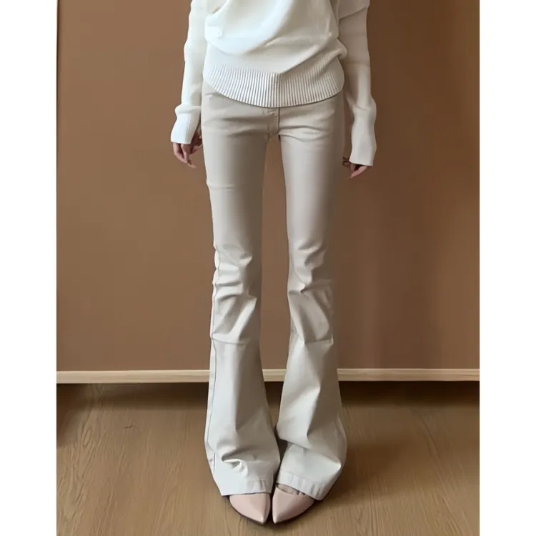 美式复古老钱风卡其色微喇裤女2025秋季紧身显瘦显高显比例牛仔裤