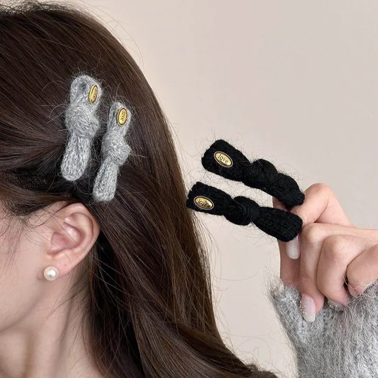 金标毛绒打结秋冬发夹女简约气质前额无痕刘海夹侧边夹一字夹发饰