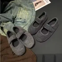  韩系百搭~魔术贴毛毛鞋高级感灰色加绒内增高玛丽珍鞋2559-8/B5