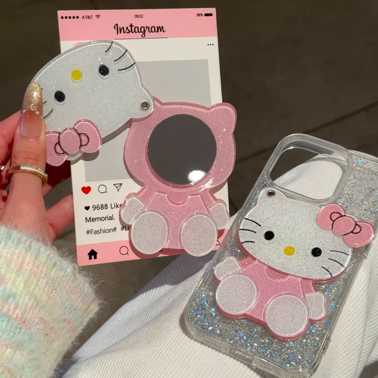 欧克里里KT补妆镜闪粉壳适用苹果15/16promax手机壳14/13软12/11