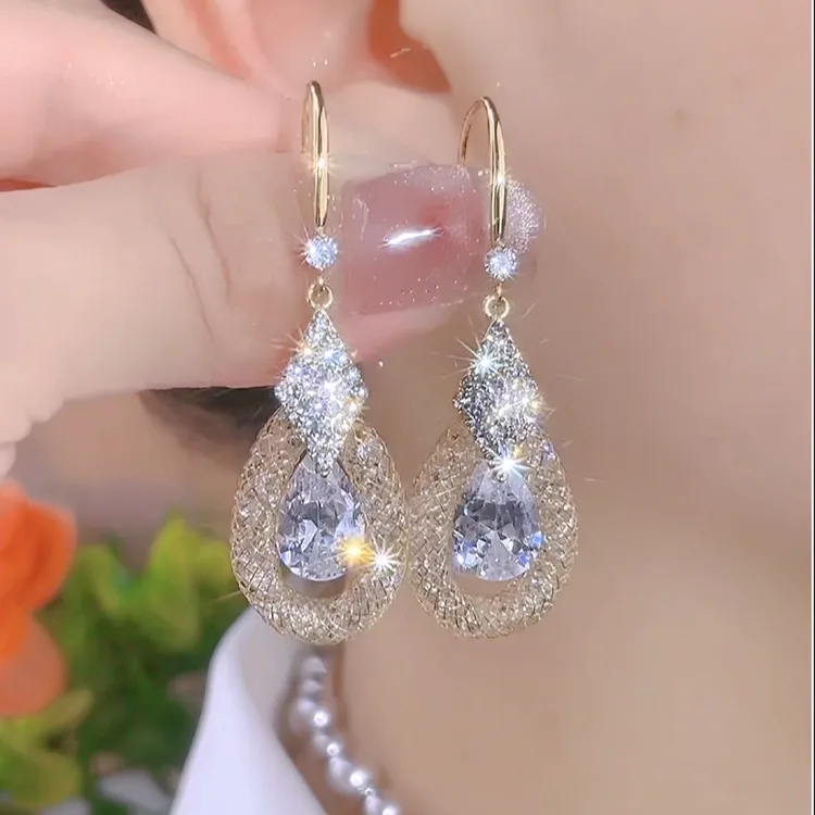 925银针石耳饰 【111号】浅金色女耳环灵动百搭气质锆石耳钩耳饰