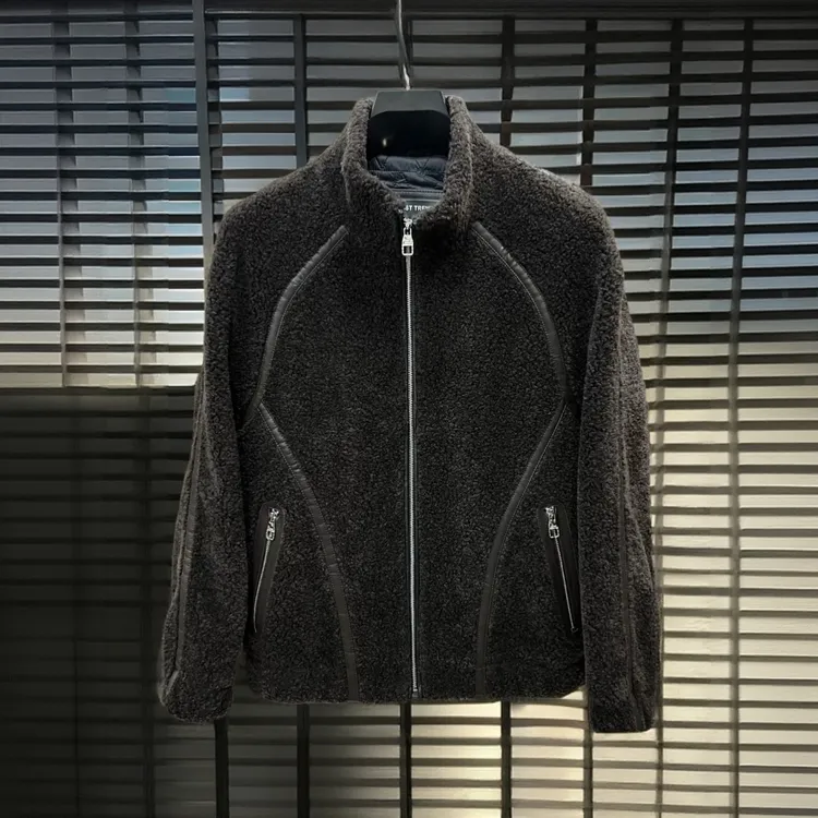 2587冬季高奢拼皮100%羊羔毛双色羊毛填充男士外套