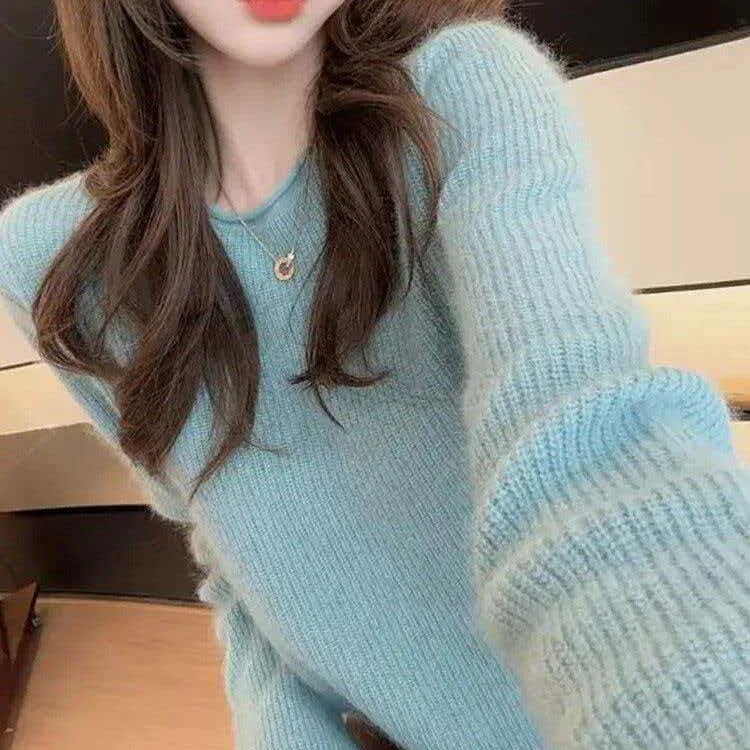 时尚显白毛衣洋气显瘦长袖针织打底衫韩版休闲百搭套头上衣K1-48