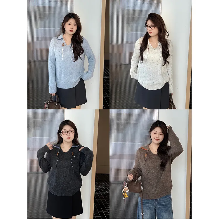 裂渡宣宣【棉绒抱抱】微胖大码女秋时尚百搭撞色杂花毛衣ZY507A76