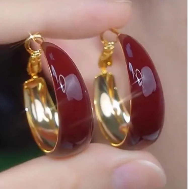 锌合金耳饰 复古红色耳钉女耳环2025年火爆款简约高级感耳坠小众