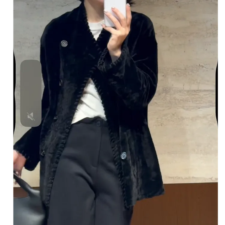 TANTAN 时尚简约气质V领秋冬毛呢外套3375