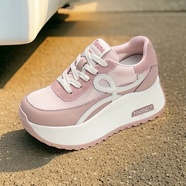 真皮网鞋厚底新款网红百搭内增高阿甘老爹鞋运动休闲小白鞋6616网