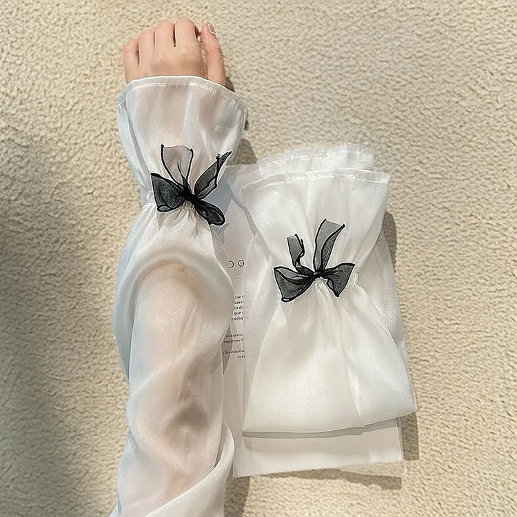 冰丝防晒袖套女2024新款蝴蝶结夏季手袖防紫外线手套宽仙女风冰袖
