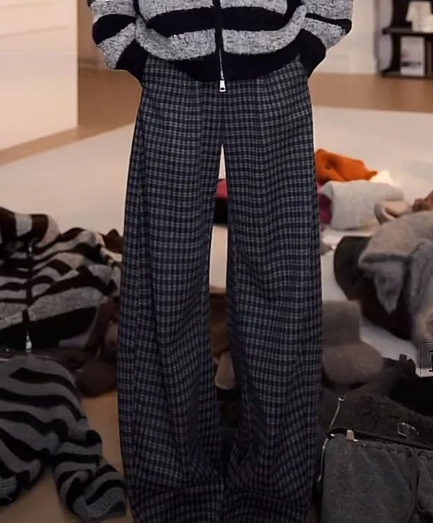【YANYAN】格子加绒加厚休闲裤女秋季新款高腰百搭直筒裤长裤5500