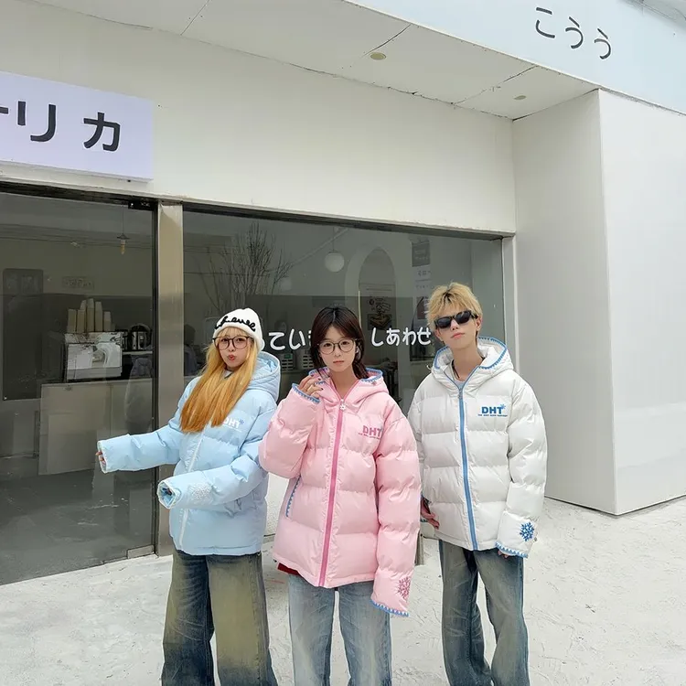 美式贝壳绣加厚保暖连帽外套棉衣男女冬季情侣宽松棉服学院风棉袄