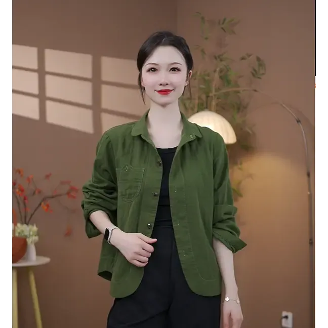 2025早秋新款纯色贴布口袋休闲百搭上衣外套春秋薄短款女士开衫
