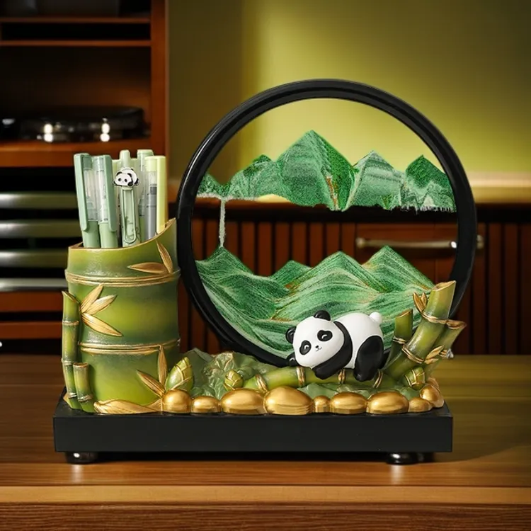 创意熊猫胸有成竹笔筒办公室桌面励志装饰摆件儿童男