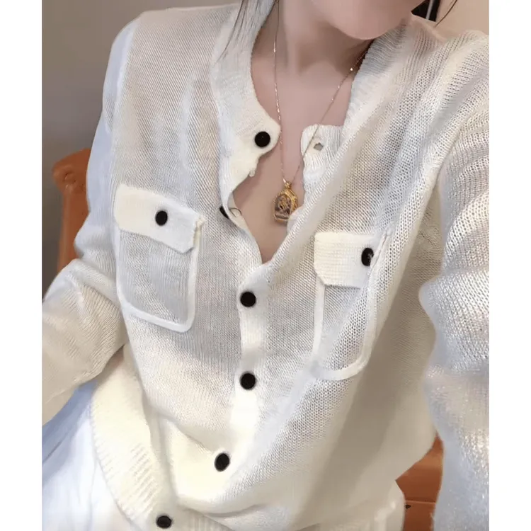 短款洋气针织衫年纯色净版纽扣针织衫女款秋天上衣女新款