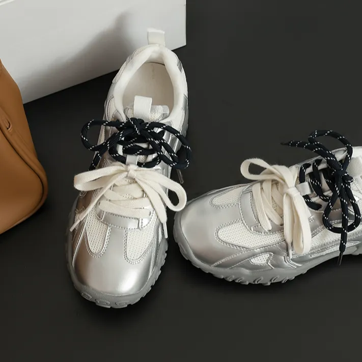 6cm内增高小个子阿甘春秋季厚底网面透气真皮德训百搭鞋秋款7厘米