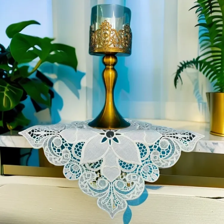 2501买10个送1个亚麻刺绣长方形酒柜小方巾桌布玻璃发货轻奢镂空