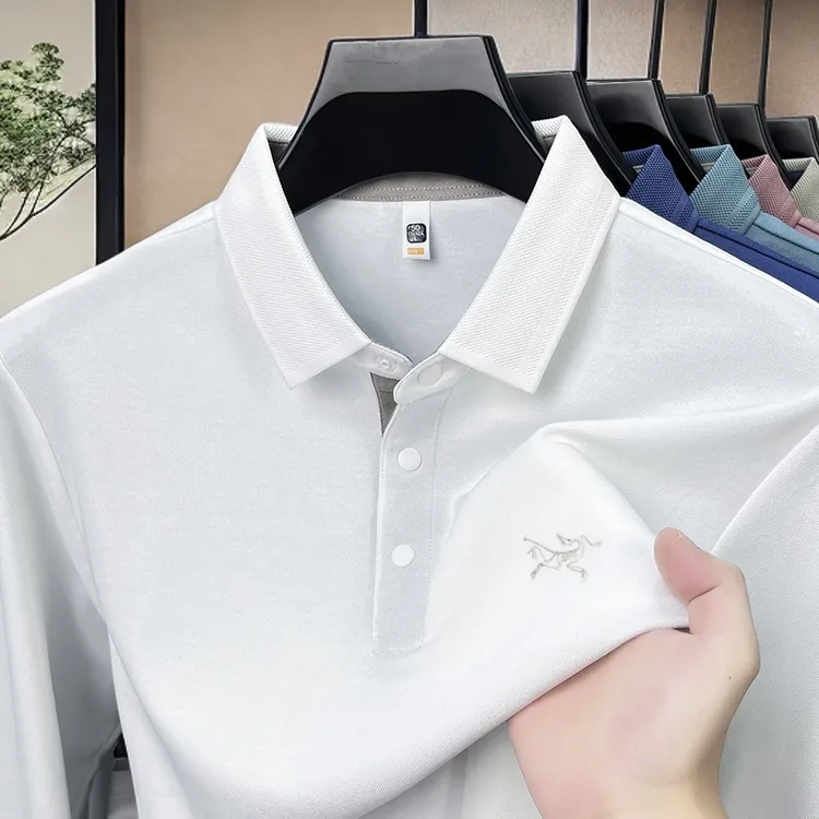 【奥莱撤柜】长袖秋季Polo衫刺绣鸟桑蚕丝男装t恤男POLO衫高质量
