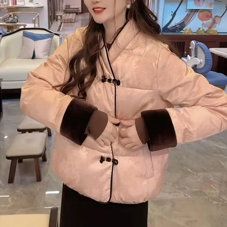 网红爆款新中式国风棉服外套女2025新款时尚立领盘扣短外套