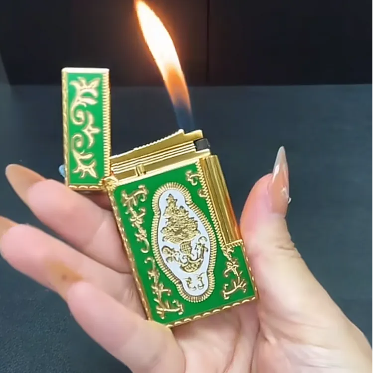 022宫廷风绿珐琅法国Dupont充气高档纯铜打火机朗声男士
