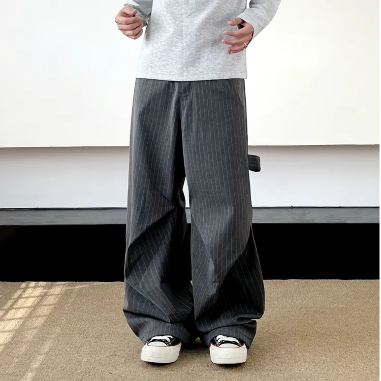 SWAG老钱风早秋条纹慵懒松弛垂感阔腿裤cleanfit高级感廓形休闲裤
