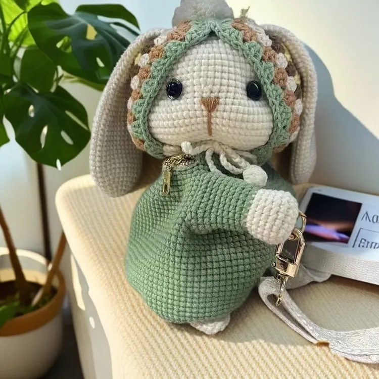 手工毛线钩织祖母格大耳朵兔子（非成品）手工编织材料包垂耳兔