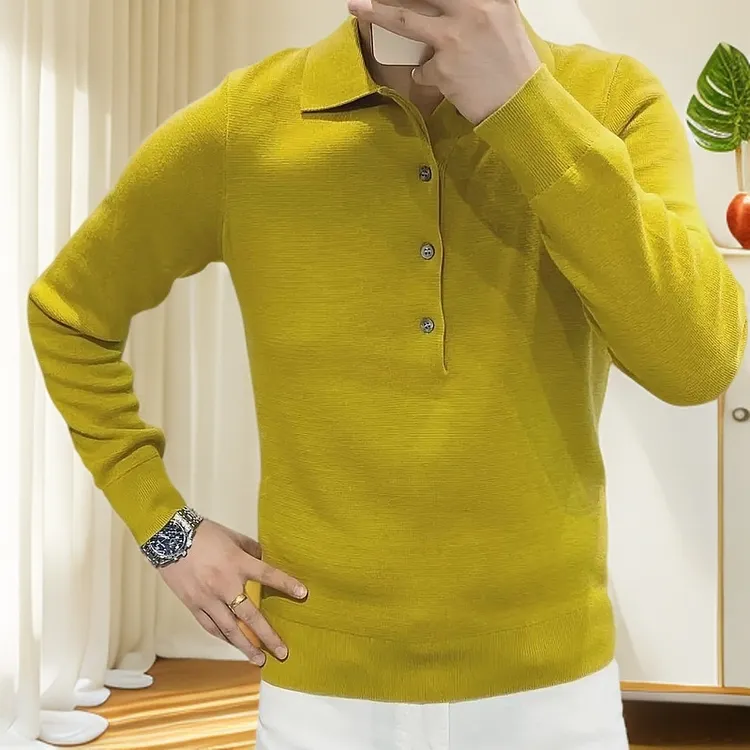 秋季爆款男士翻领针织Polo衫休闲时尚百搭轻奢高档商务纯色长袖男