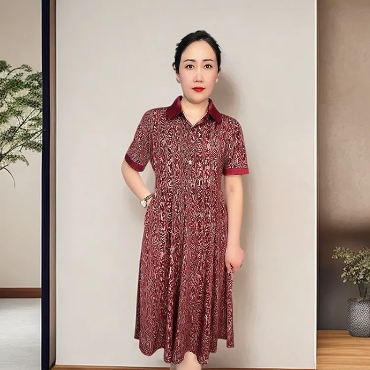 夏季短袖连衣裙时尚裙子夏装显气质款中老年印花