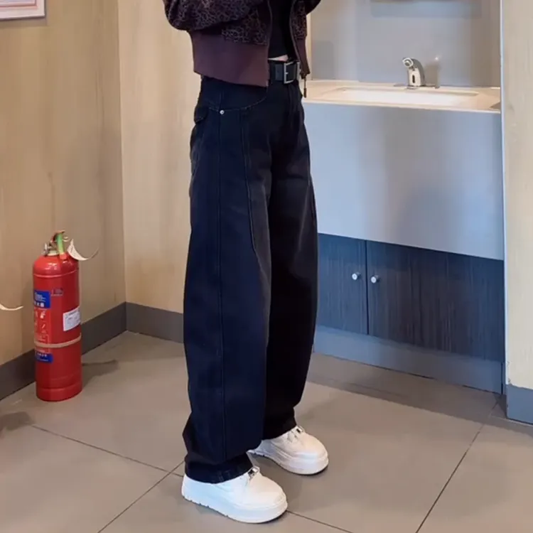 加绒直筒牛仔裤女2025秋冬新款大码女装洋气百搭遮胯阔腿拖地裤子